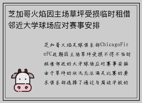 芝加哥火焰因主场草坪受损临时租借邻近大学球场应对赛事安排
